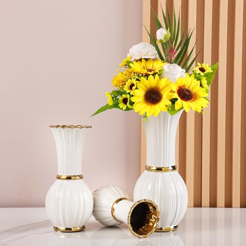 White and Gold Ceramic Tall Floor Vase 11 Inch Living Decor - size: Large