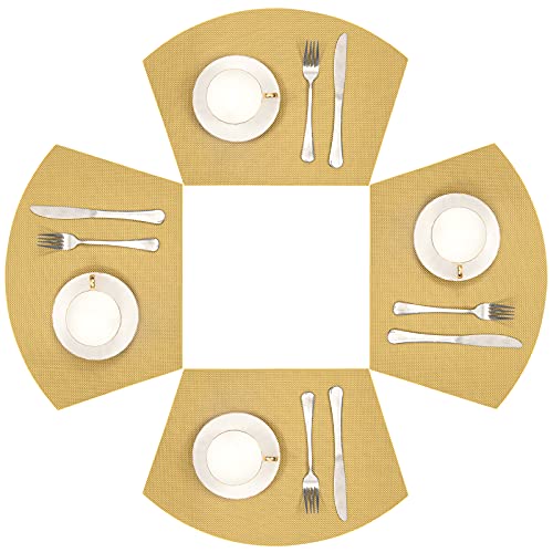 SHACOS Round Table Placemats Wedge Placemat Set of 4 Non Slip Heat Resistant Woven Vinyl Metallic Golden Table Mats Wipe Clean Indoor Outdoor (4, Gold) - color: Gold