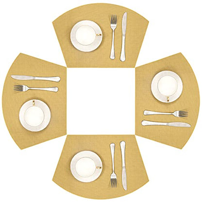 SHACOS Round Table Placemats Wedge Placemat Set of 4 Non Slip Heat Resistant Woven Vinyl Metallic Golden Table Mats Wipe Clean Indoor Outdoor (4, Gold) - color: Gold