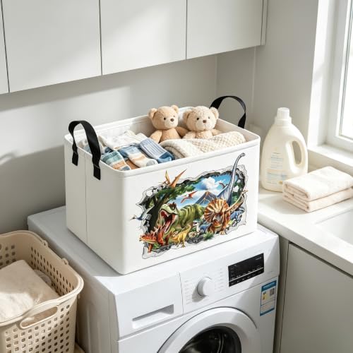 Rectangle Foldable Storage Basket Handles For Home, Dinosaur - color: REC-Dinosaur