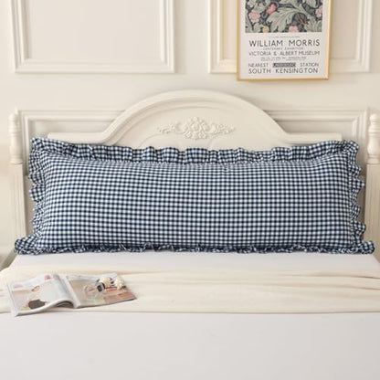 Silnuo Navy Blue/White Gingham Plaid Ruffled Body Pillow Cover 20"x54" - color: Navy Blue Plaid, size: Body Pillow (20" x 54") - 1 Piece