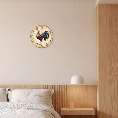 XNM 12 Inch Glass Rooster Wall Clocks Battery Operated - color: Brown Rooster, size: 12 Inch