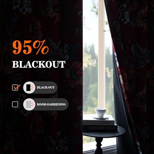 MYSKY HOME Terracotta Floral 95% Blackout Curtains 84 Inches Long for Living Room Dining Rooom Thermal Insulated Light Blocking Drapes Grommet Country Coquette Window Panels for Home, 2 Pcs, 52" Wide - color: Terracotta, size: 52"W x 84"L (Pack of 2)