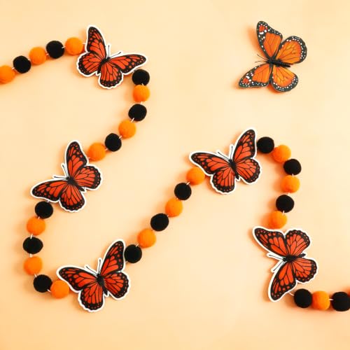 Jansun Day of the Dead Garland 3D Felt Monarch Butterfly Banner Decor - color: Black Qrange