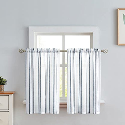 SXZJTEX Striped Cafe Kitchen Curtains Tiers 36 Inch Blue White Linen - color: Blue, size: 27"W x 36"L (Pack of 2)