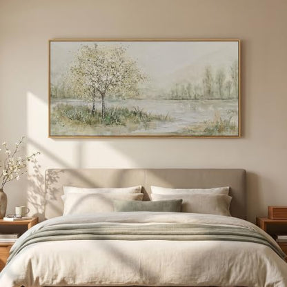 Large Framed Sage Green Landscape Wall Art for Living Room, 60x30 Inch - color: Sage Green