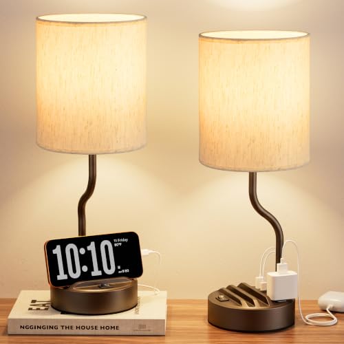 Fenmzee Bedside Lamps for Bedroom Set of 2-18" Brown Table Lamp for Desk - color: Cream & Coffee