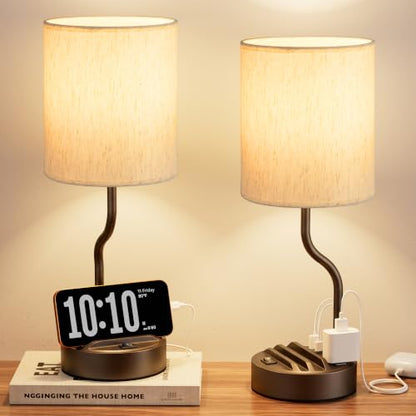 Fenmzee Bedside Lamps for Bedroom Set of 2-18" Brown Table Lamp for Desk - color: Cream & Coffee