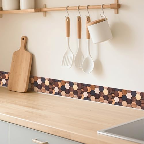 IVN Wallpaper Border Peel and Stick Wall Rustic Wood Hexagon 4x196 Inch - color: Rustic Wood Hexagon