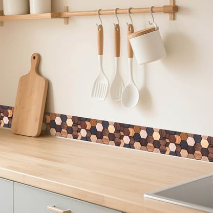 IVN Wallpaper Border Peel and Stick Wall Rustic Wood Hexagon 4x196 Inch - color: Rustic Wood Hexagon