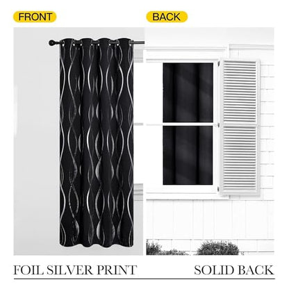 NICETOWN Black Out Grommet Pattern Curtain Panels 84 inches Long - color: 1 - Black, size: 52"W x 84"L (Pack of 2)