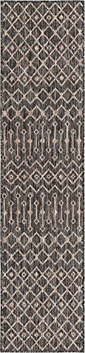 Unique Loom Outdoor Trellis Collection Area Rug - Tribal Trellis (2' x 8' Runner, Charcoal Gray/ Natural) - color: Charcoal Gray/Natural, size: 2' x 8' (Rectangular)