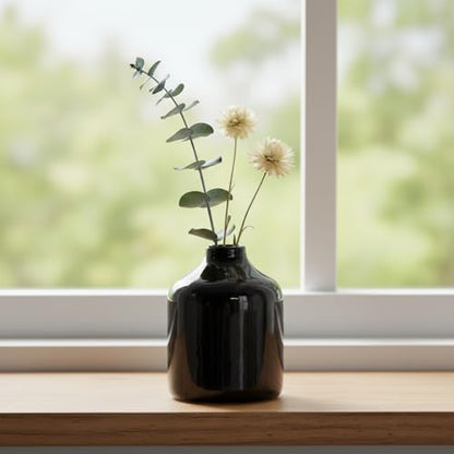 Sunddo Small Black Ceramic Flower Vase, 4 Inch - color: Black, size: 4 inch