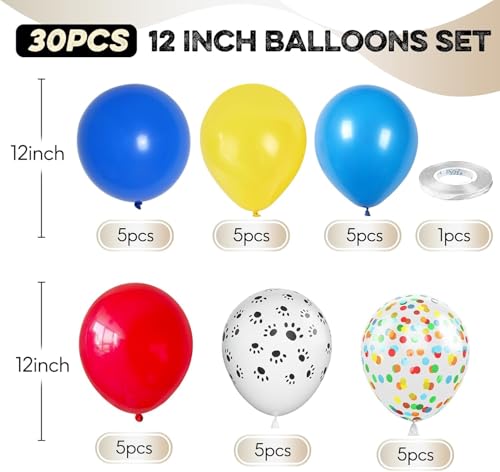 Dog Paw Print Balloons 12 Inch Red Blue Yellow Confetti Latex Party Balloon - color: Red Yellow Blue