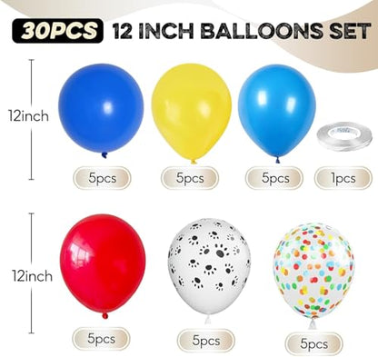 Dog Paw Print Balloons 12 Inch Red Blue Yellow Confetti Latex Party Balloon - color: Red Yellow Blue