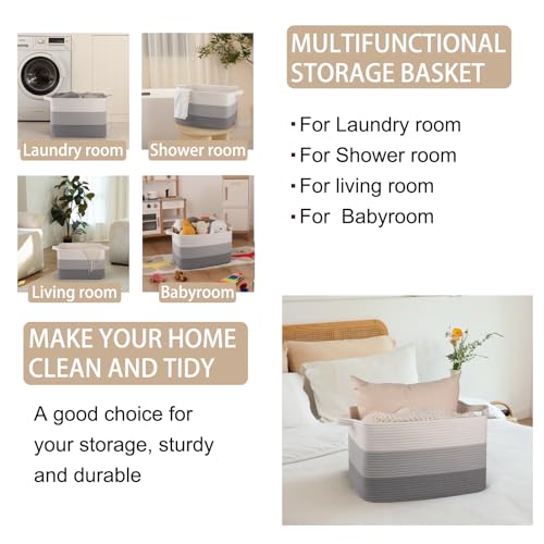 OIAHOMY Woven Blanket Basket Laundry Basket Dog Toy Basket Gradient Grey - color: Gradient Grey, size: 17.7”x13.8”x11”
