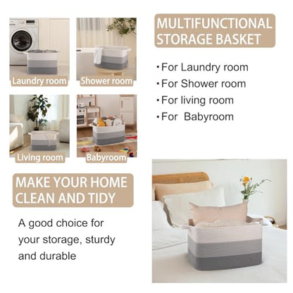OIAHOMY Woven Blanket Basket Laundry Basket Dog Toy Basket Gradient Grey - color: Gradient Grey, size: 17.7”x13.8”x11”