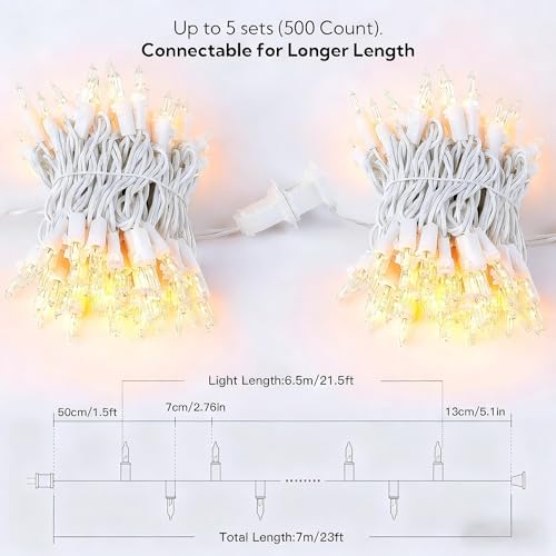 Warm White Christmas Mini Lights, 23FT 100 Count with White Wire - color: Warm White