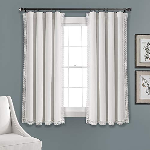 Lush Decor Rosalie Light Filtering Window Curtain Panel Set- Pair- Vintage Farmhouse & French Country Style Curtains - Timeless Dreamy Drape - Romantic Lace Trim - 54" W x 63" L, White - color: White, size: 54"W x 63"L (Pack of 2), style: Window Panel
