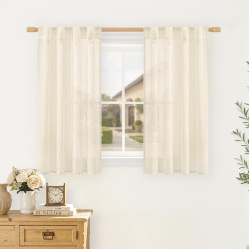LAMIT 40 Inch Length Semi Sheer Linen Kitchen Curtains 2 Panels Set - color: Linen, size: 25"W x 40"L (Pack of 2)