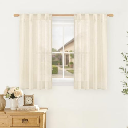 LAMIT 40 Inch Length Semi Sheer Linen Kitchen Curtains 2 Panels Set - color: Linen, size: 25"W x 40"L (Pack of 2)