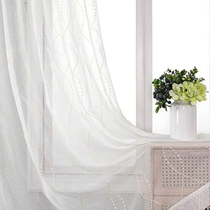 VISIONTEX White Sheer Curtains Beige Dots Moroccan Embroidered 72 Inches - color: Dots-beige, size: 54"W x 72"L (Pack of 2)
