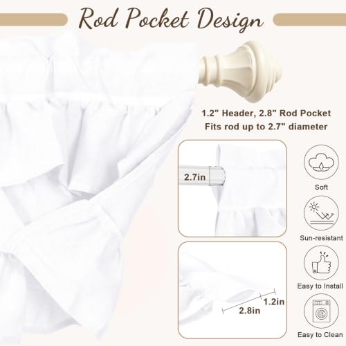 FUANGUI Ruffled Valance Curtain 52" W x 18" L Pleated Kitchen Valance - color: White, size: 52"W x 18"L (Pack of 1)