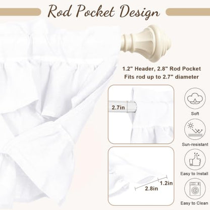 FUANGUI Ruffled Valance Curtain 52" W x 18" L Pleated Kitchen Valance - color: White, size: 52"W x 18"L (Pack of 1)