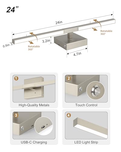 Rayogale Nickel Battery Operated Wall Sconces Set of 2, 24 Inch - color: Sand Nickel, size: 24 Inch(2 Pack)