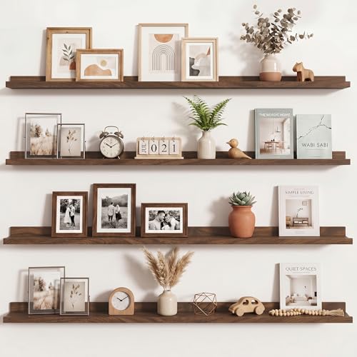 Axeman Picture Ledge Shelf, 55 Inch Walnut Floating Shelves Set of 4 - color: Walnut, size: 55 Inch