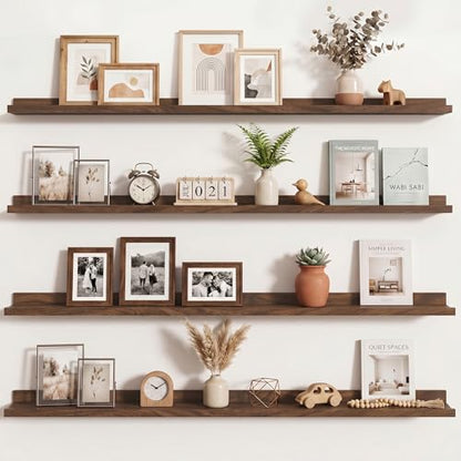 Axeman Picture Ledge Shelf, 55 Inch Walnut Floating Shelves Set of 4 - color: Walnut, size: 55 Inch