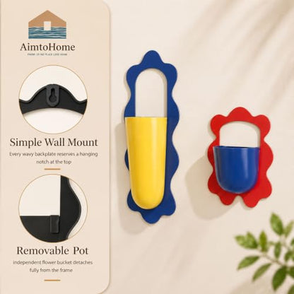 Wall Mount Flower Vase Detachable Metal Wall Plant Pot 2 Pack - color: Yellowred Navy
