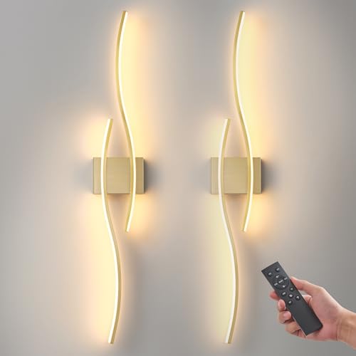 Wireless Wall Sconces Set of Two, Dimmable, 3CCT, Up to 65H Runtime - color: Brushed Brass, size: 23.6 inches (2 Pack)