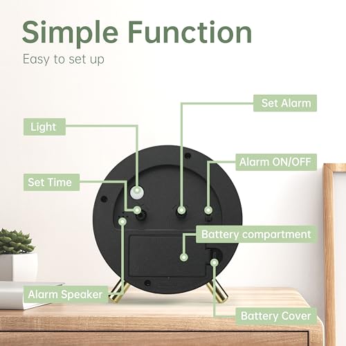 JALL Analog Alarm Clock, 4 inch Super Silent Non Ticking Small Clock with Night Light, Battery Operated, Simple Design, Easy Setting for Office, Bedroom, Bedside, Desk, Teens, Elders, Adult, Green - color: Deep Green