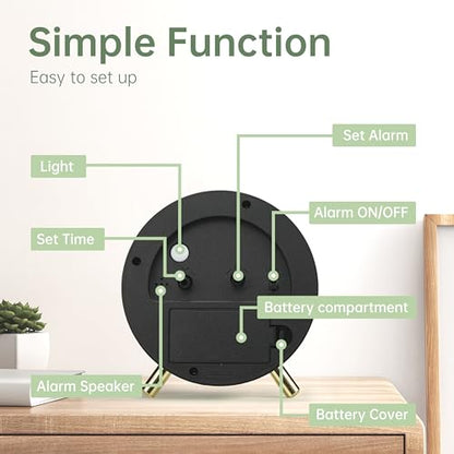 JALL Analog Alarm Clock, 4 inch Super Silent Non Ticking Small Clock with Night Light, Battery Operated, Simple Design, Easy Setting for Office, Bedroom, Bedside, Desk, Teens, Elders, Adult, Green - color: Deep Green