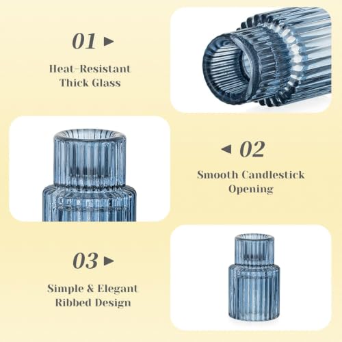 Hewory Glass Candlestick Holders Bulk, 10 PCS Blue Taper Candle Holders - color: Blue, size: 10PCS