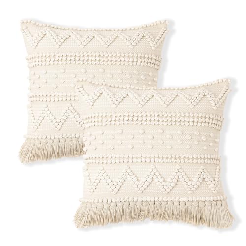 · REDEARTH · Textured Handwoven Throw Pillow Cases - Scandi Chic Natural - color: Scandi Chic Natural, size: 18" x 18" (Pack of 2)
