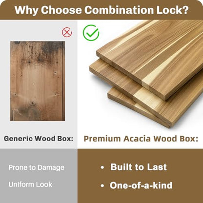 X-Large Acacia Wooden Keepsake Box with Hinged Lid & Locking Key