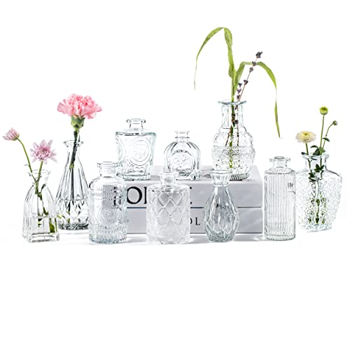 Clear Glass Bud Vases Set of 10, Small Flower Vases Wedding Decor - color: Clear