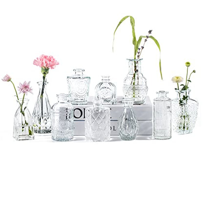 Clear Glass Bud Vases Set of 10, Small Flower Vases Wedding Decor - color: Clear