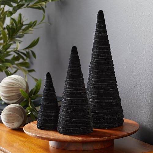 Black Velvet Trees Set of 3, Modern Black and White, Holiday Entryway, Winter Home Mantel, Valentine Tabletop Tree, Centerpiece Holiday Table, Minimalist (Black) - color: Black