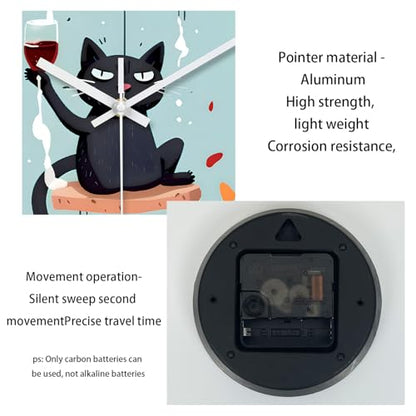 XNM Glass Analog Cat Wall Clock Battery Operated 12 Inch - color: Black, size: 12 Inch
