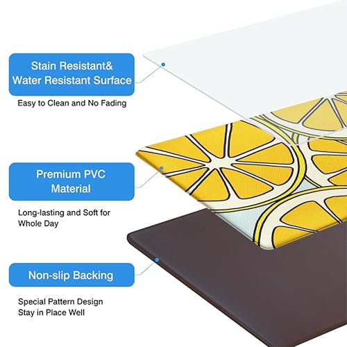 Kitchen Rugs for Floor 2 Pcs Memory Foam Padded Anti Fatigue Kitchen Mat - color: Lemon