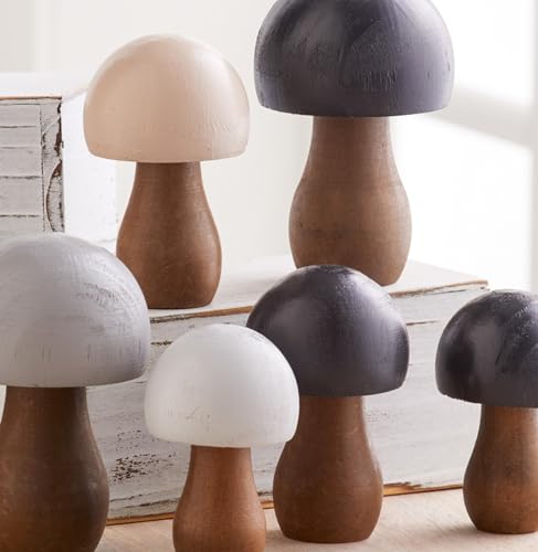 Black Gray Wood Mushrooms, Set of 6 (Black Gray Paint 6) - color: Black Gray 6