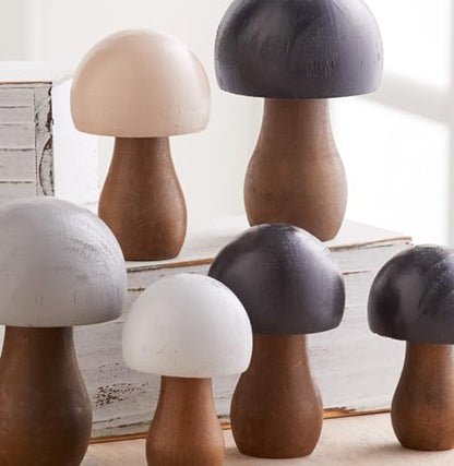 Your Heart's Content Neutral Wood Mushrooms, Set of 3 (Neutral Paint 3) - color: Neutral 3