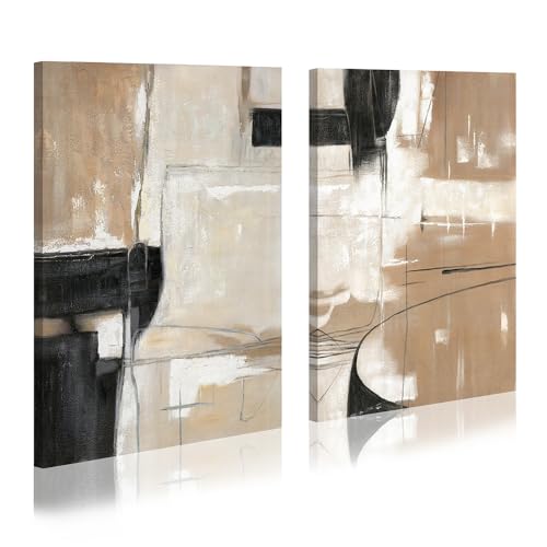 WALLSUP DECOR Abstract Geometric Shapes Illustrations Modern Abstract Painting Wall Art - 2 Piece Black And Brown canvas wall decor For Living Room Bedroom Office Hallway - color: Black and Brown, size: 16"x24"x2