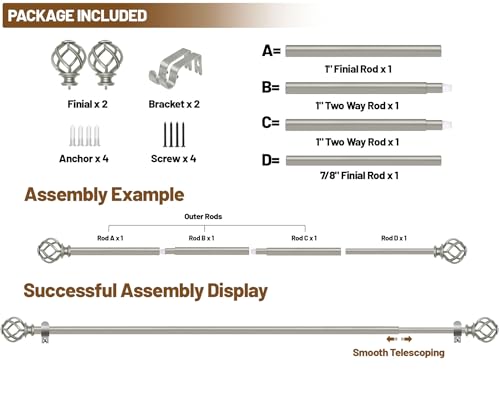 KAMANINA Antique Silver Curtain Rod 32 to 58 Inch, Adjustable Drapery Rods - color: Antique Silver, size: 32-58"