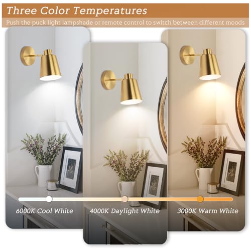 KELUOLY Gold Wireless Battery Operated Wall Sconces, Industrial Cordless Battery Powered Led Wall Lights Set of 2, Vintage Wall Lamp Fixture Indoor with Remote Control for Bedroom, Bathroom, Hallway - color: Gold