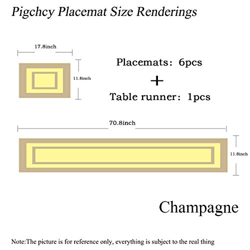 PIGCHCY Placemats with Matching Table Runner,Heat Resistant Vinyl Woven Washable Table mats Sets (6 Placemats+1 Table Runner,Champagne) - color: Box: Champagne, size: 6 Placemats + 1 Table Runner