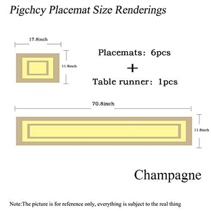 PIGCHCY Placemats with Matching Table Runner,Heat Resistant Vinyl Woven Washable Table mats Sets (6 Placemats+1 Table Runner,Champagne) - color: Box: Champagne, size: 6 Placemats + 1 Table Runner